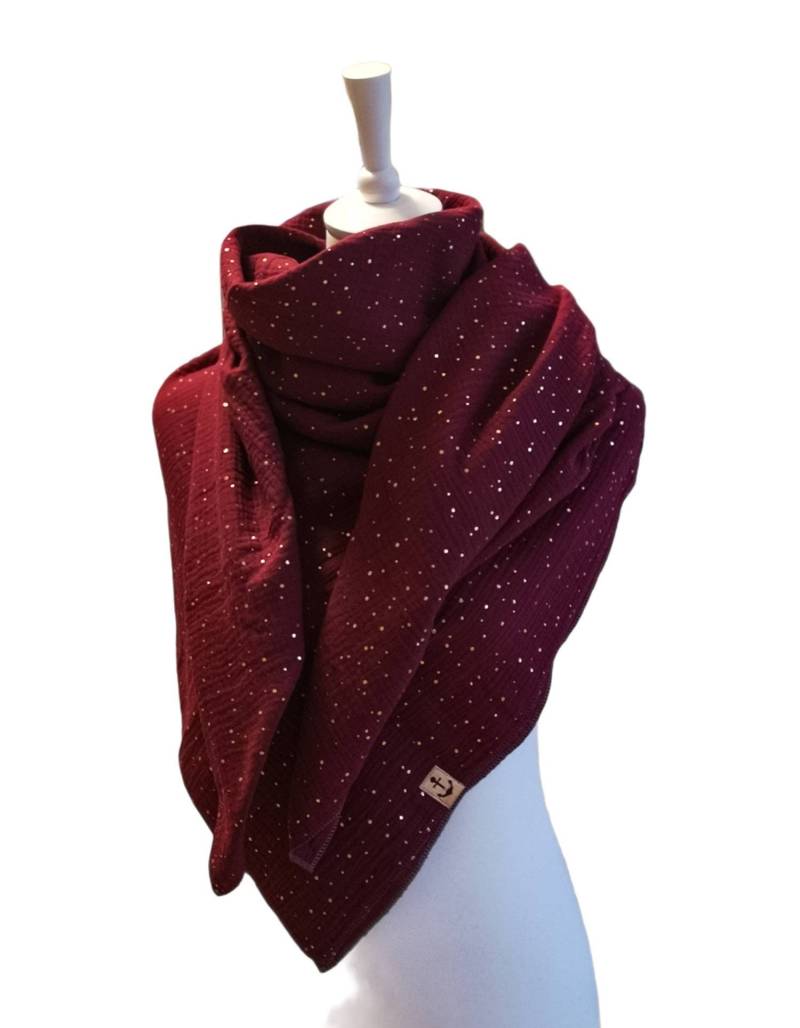 Musselintuch/Musselindecke Aus Bio Baumwollstoff in Wine Mit Goldsprengel Und Anker Patch 130 X 130cm von SandaiDesign