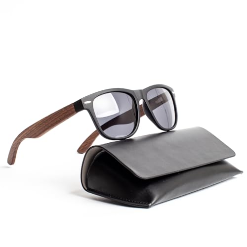 Sandex® DE Sonnenbrille polarisiert für Herren & Damen mit Holz-Bügeln + Profi 7x Zubehörset — UV-400 Schutz CAT3 Schwarz — Retro Vintage Sunglasses for Man & Woman — Autofahren Geschenk (Walnuss) von Sandex