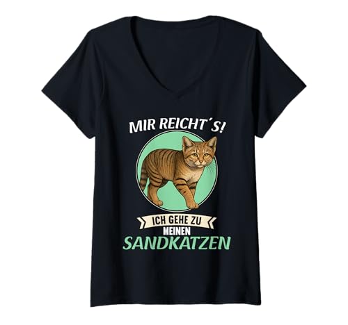 Damen Sandkatzen Sandkatze T-Shirt mit V-Ausschnitt Damen Sandkatzen Sandkatze T-Shirt mit V-Ausschnitt von Sandkatzen Sandkatze Tier Shop