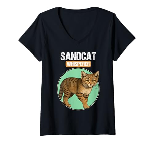 Damen Sandkatzen Sandkatze T-Shirt mit V-Ausschnitt Damen Sandkatzen Sandkatze T-Shirt mit V-Ausschnitt von Sandkatzen Sandkatze Tier Shop