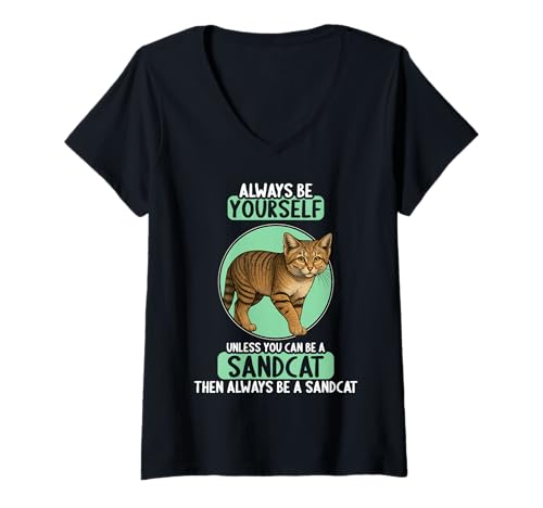 Damen Sandkatzen Sandkatze T-Shirt mit V-Ausschnitt Damen Sandkatzen Sandkatze T-Shirt mit V-Ausschnitt von Sandkatzen Sandkatze Tier Shop