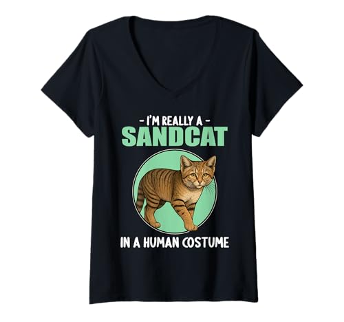 Damen Sandkatzen Sandkatze T-Shirt mit V-Ausschnitt Damen Sandkatzen Sandkatze T-Shirt mit V-Ausschnitt von Sandkatzen Sandkatze Tier Shop