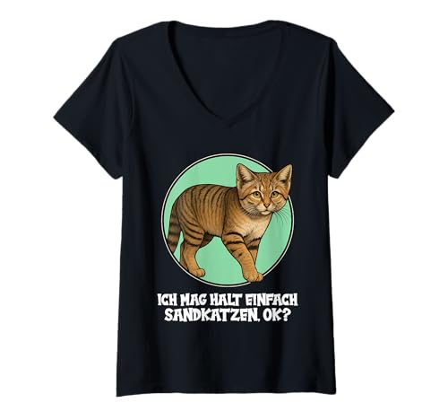 Damen Sandkatzen Sandkatze T-Shirt mit V-Ausschnitt Damen Sandkatzen Sandkatze T-Shirt mit V-Ausschnitt von Sandkatzen Sandkatze Tier Shop