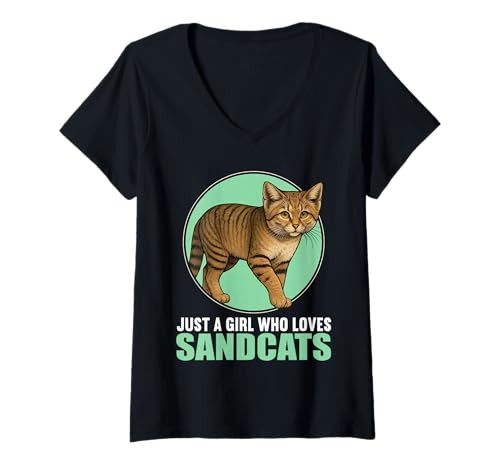 Damen Sandkatzen Sandkatze T-Shirt mit V-Ausschnitt Damen Sandkatzen Sandkatze T-Shirt mit V-Ausschnitt von Sandkatzen Sandkatze Tier Shop