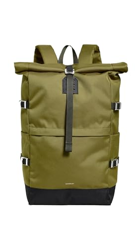 Sandqvist Herren Icon Large Rolltop Rucksack, Olivgrün mit schwarzem Leder, Einheitsgröße von Sandqvist