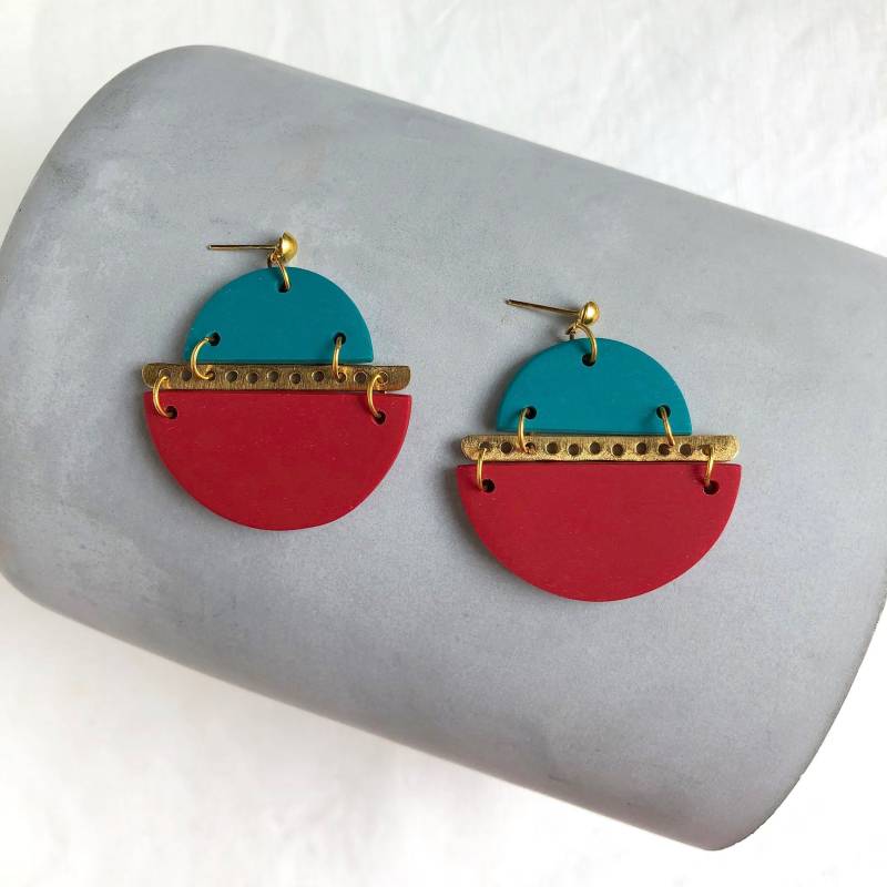 Kreisförmige Ohrringe in Türkisblau Und Rot - Im Boho-stil Aus Fimo Messing Exklusive Originelle Kreisförmige Ohrringe in Türkisblau Und Rot - Im Boho-stil Aus Fimo Messing Exklusive Originelle von SandraColakovic
