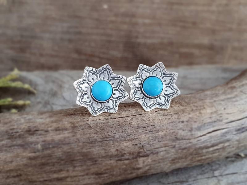 Türkis Ohrstecker - Sterling Silber Lotus Ohrringe Mandala Einzigartige Geschenke Für Frauen Weihnachtsgeschenk von SandraZdesign