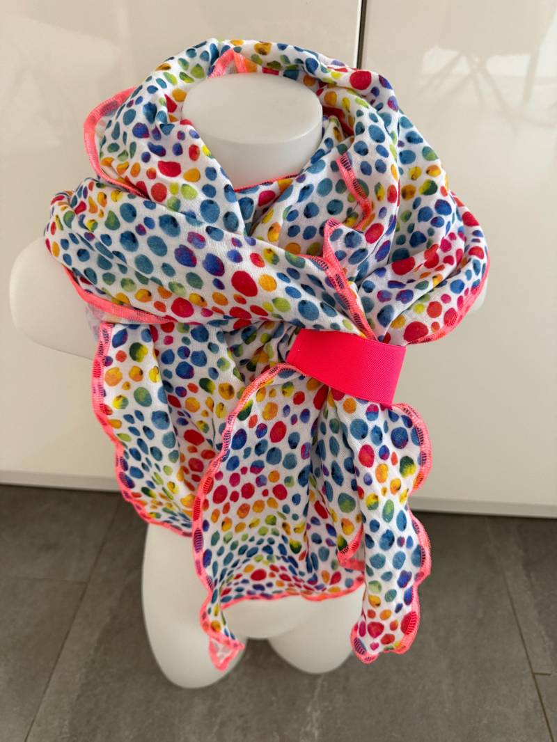 Musselin Dreieckstuch Punkte/Dots Look Bunt Mit Pinker Schlaufe Zum Binden Musselin Dreieckstuch Punkte/Dots Look Bunt Mit Pinker Schlaufe Zum Binden von SandrasZwergenland