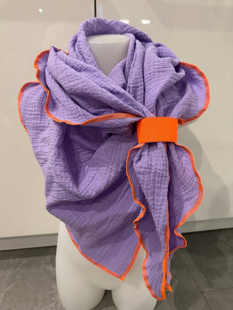 Musselin Tücher , Lila, Peach, Mint Mit Orangener/Gelber Umkettelung Schlaufe Zum Binden von SandrasZwergenland