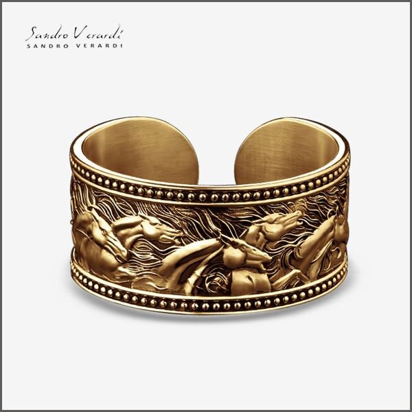 Band Ring Unisex Designer „Mustangs" Von Sandro Verardi Gold Pl /R009-G von SandroVerardi