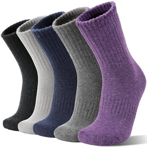 Damen Thermosocken Wollsocken Merino Warme Dicke Wolle Geschenke Socken Wandersocken Wintersocken Thermo für Damen 5 Paar (Einfarbig B.) von Sandsuced