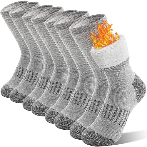 Kinder Jungen Mädchen Merino Socken Wandersocken Wollsocken Thermosocken Wintersocken Warme Dicke Weihnachtssocken Sportsocken Geschenke Kindersocken 4 Paar (Grau, 12-15 Jahre) von Sandsuced