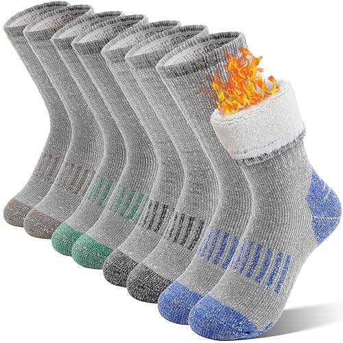 Kinder Jungen Mädchen Merino Socken Wandersocken Wollsocken Thermosocken Wintersocken Warme Dicke Weihnachtssocken Sportsocken Geschenke Kindersocken 4 Paar (Grau/Blau/Grün/Braun, 12-15 Jahre) von Sandsuced