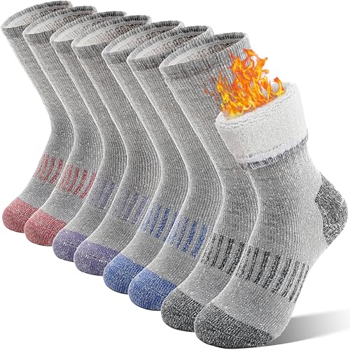 Kinder Jungen Mädchen Merino Socken Wandersocken Wollsocken Thermosocken Wintersocken Warme Dicke Weihnachtssocken Sportsocken Geschenke Kindersocken 4 Paar (Lila/Blau/Rot/Grau, 4-7 Jahre) von Sandsuced