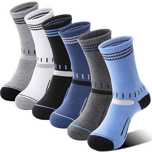 Kinder Jungen Socken Sportsocken Laufsocken Atmungsaktiv Kompressions Baumwolle Outdoor Kindersocken 6 Paare Geschenke Socken Kinder Jungle (Verschiedene Streifen, 31-38) von Sandsuced