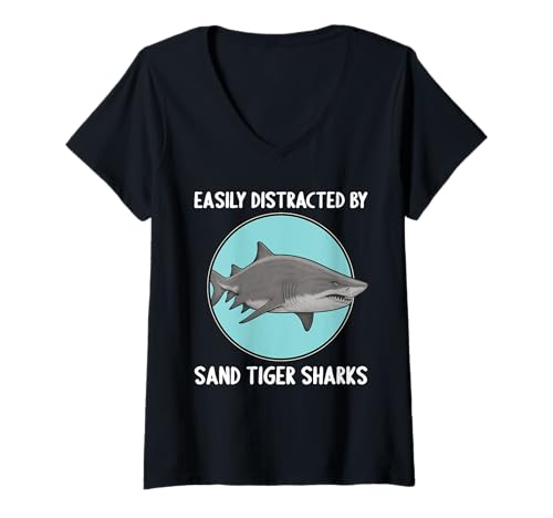Damen Sandtigerhaie Sandtigerhai T-Shirt mit V-Ausschnitt Damen Sandtigerhaie Sandtigerhai T-Shirt mit V-Ausschnitt von Sandtigerhaie Sandtigerhai Tier Shop