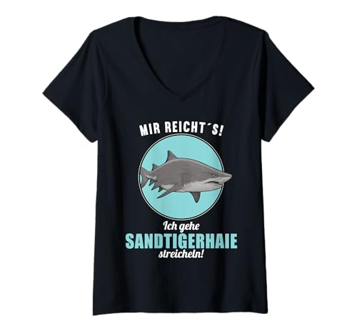 Damen Sandtigerhaie Sandtigerhai T-Shirt mit V-Ausschnitt Damen Sandtigerhaie Sandtigerhai T-Shirt mit V-Ausschnitt von Sandtigerhaie Sandtigerhai Tier Shop