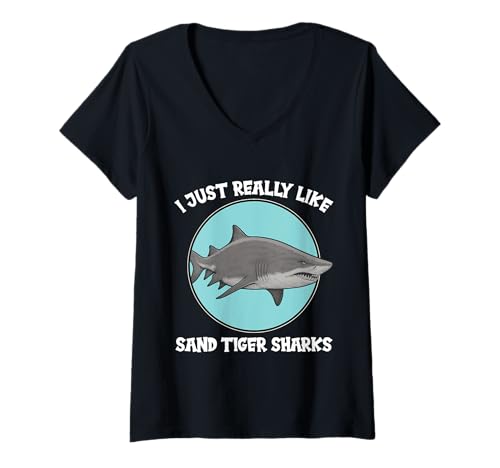 Damen Sandtigerhaie Sandtigerhai T-Shirt mit V-Ausschnitt Damen Sandtigerhaie Sandtigerhai T-Shirt mit V-Ausschnitt von Sandtigerhaie Sandtigerhai Tier Shop