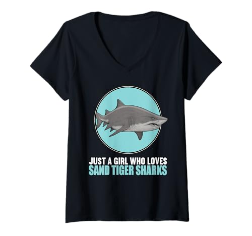 Damen Sandtigerhaie Sandtigerhai T-Shirt mit V-Ausschnitt Damen Sandtigerhaie Sandtigerhai T-Shirt mit V-Ausschnitt von Sandtigerhaie Sandtigerhai Tier Shop