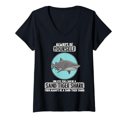 Damen Sandtigerhaie Sandtigerhai T-Shirt mit V-Ausschnitt Damen Sandtigerhaie Sandtigerhai T-Shirt mit V-Ausschnitt von Sandtigerhaie Sandtigerhai Tier Shop