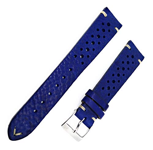 Sandtuhr Fluco Hunter Racing 19mm Vintage blau Leder Herren Uhrenarmband Made in Germany von Sandtuhr