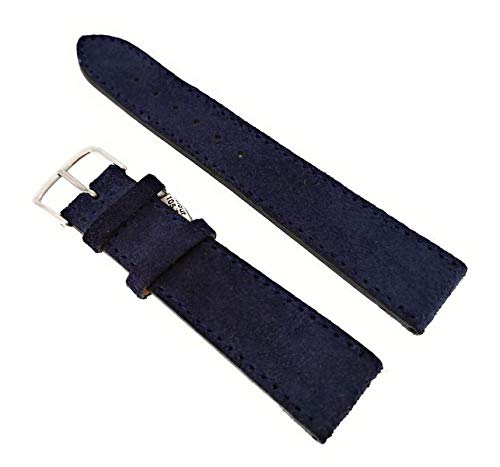 Sandtuhr S Kurz Velour Uhrenarmband 18 mm blau weich Made in Germany von Sandtuhr