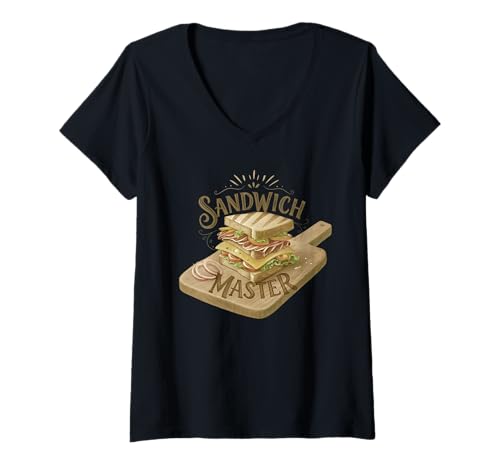Damen Nationaler Sandwich-Tag mit Baguette-Burger T-Shirt mit V-Ausschnitt Damen Nationaler Sandwich-Tag mit Baguette-Burger T-Shirt mit V-Ausschnitt von Sandwich Burger and Fast Food Apparel