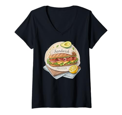 Damen Nationaler Sandwich-Tag mit Baguette-Burger T-Shirt mit V-Ausschnitt Damen Nationaler Sandwich-Tag mit Baguette-Burger T-Shirt mit V-Ausschnitt von Sandwich Burger and Fast Food Apparel