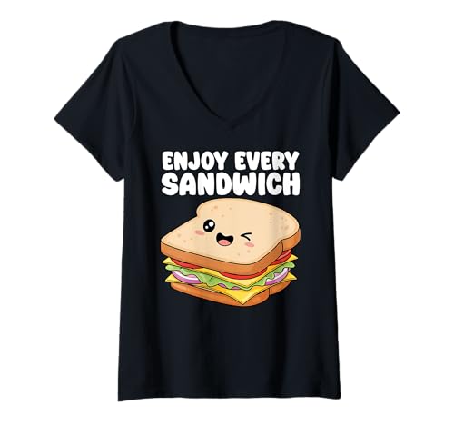 Damen Genießen Sie jedes Sandwich Happy Sandwich Day Süßes Sandwich T-Shirt mit V-Ausschnitt Damen Genießen Sie jedes Sandwich Happy Sandwich Day Süßes Sandwich T-Shirt mit V-Ausschnitt von Sandwich Day Funny Sandwich Burger Sandwich Master