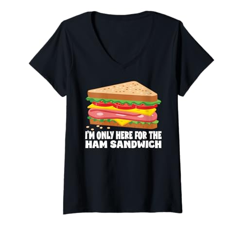 Damen Ich Bin nur für das Schinken-Sandwich da Lustiger Sandwich-Tag T-Shirt mit V-Ausschnitt Damen Ich Bin nur für das Schinken-Sandwich da Lustiger Sandwich-Tag T-Shirt mit V-Ausschnitt von Sandwich Day Funny Sandwich Burger Sandwich Master
