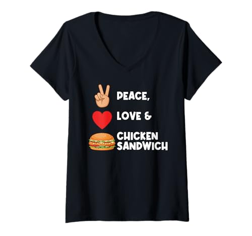 Damen Peace Love Hühnchensandwich Lustiges Liebessandwich T-Shirt mit V-Ausschnitt Damen Peace Love Hühnchensandwich Lustiges Liebessandwich T-Shirt mit V-Ausschnitt von Sandwich Day Funny Sandwich Burger Sandwich Master