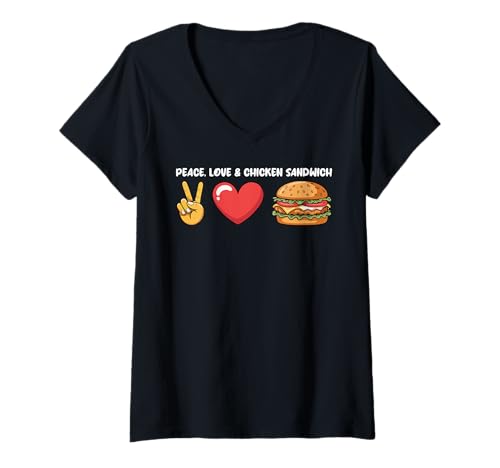 Damen Peace Love and Chicken Sandwich Lustiges Liebessandwich T-Shirt mit V-Ausschnitt Damen Peace Love and Chicken Sandwich Lustiges Liebessandwich T-Shirt mit V-Ausschnitt von Sandwich Day Funny Sandwich Burger Sandwich Master