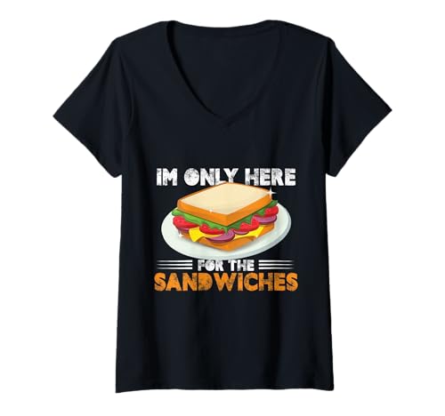 Damen Lustiges Here for The Sandwiches-Design T-Shirt mit V-Ausschnitt Damen Lustiges Here for The Sandwiches-Design T-Shirt mit V-Ausschnitt von Sandwich Lovers Delight