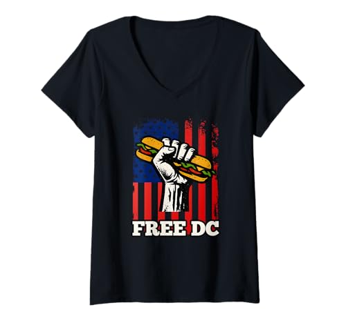 Damen Free DC Sandwich Activism Usa Flag Protest Fist Humor T-Shirt mit V-Ausschnitt Damen Free DC Sandwich Activism Usa Flag Protest Fist Humor T-Shirt mit V-Ausschnitt von Sandwich thrower Free DC. Funny political meme