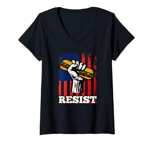 Damen Resist Sandwich Activism Usa Flag Protest Fist Humor T-Shirt mit V-Ausschnitt Damen Resist Sandwich Activism Usa Flag Protest Fist Humor T-Shirt mit V-Ausschnitt von Sandwich thrower Free DC. Funny political meme
