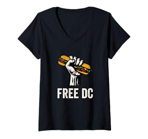 Damen Free DC Sandwich Activism Protest Fist Humor T-Shirt mit V-Ausschnitt von Sandwich thrower Free DC