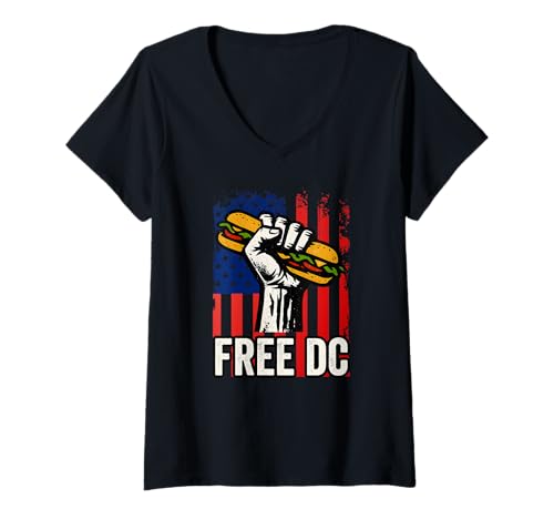 Damen Free DC Sandwich Activism Usa Flag Protest Fist Humor T-Shirt mit V-Ausschnitt von Sandwich thrower Free DC