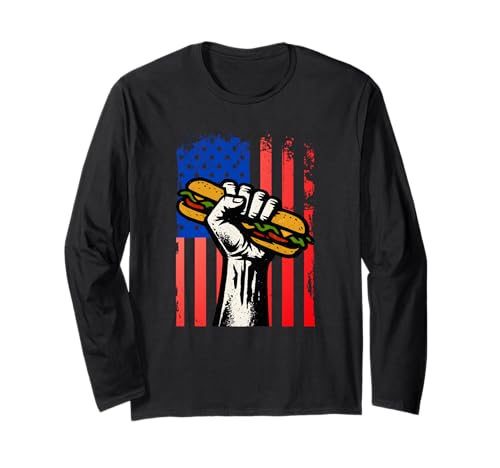 Sandwich USA Flag Protest Fist Humor Men Women Langarmshirt von Sandwich thrower Free DC