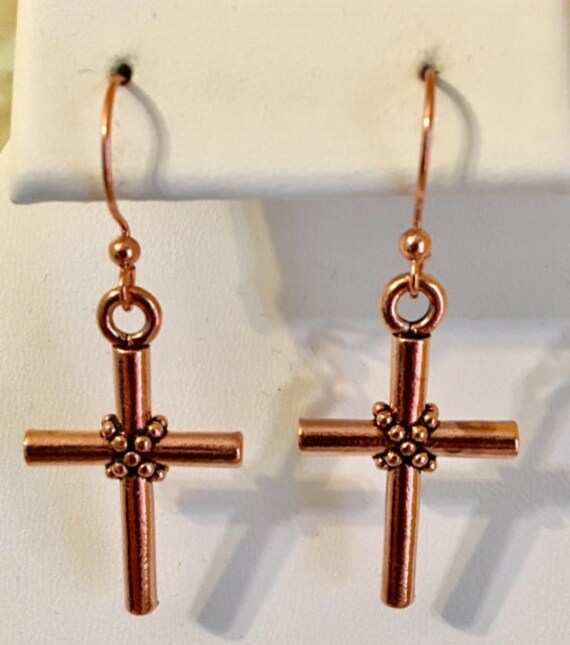Antikes Kupfer Überzogene Zinn-Kreuz-Ohrringe 245 von SandyNationJewelry