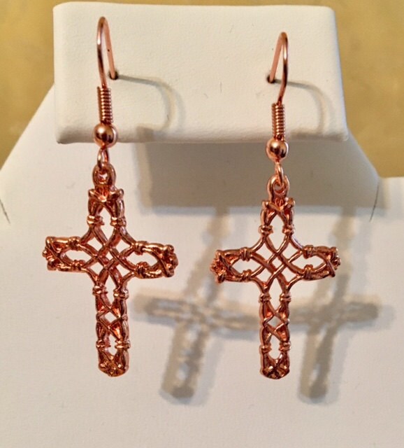 Ausgefallene Kreuz Kupfer Ohrringe 255 von SandyNationJewelry