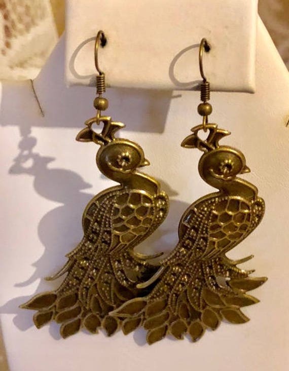 Bronze Pfau Ohrringe 114 von SandyNationJewelry
