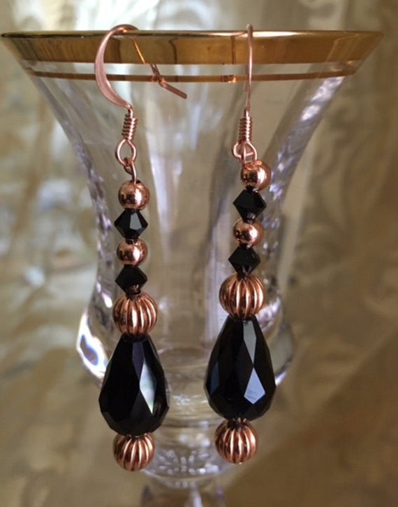 Kupfer Und Schwarz Perlen Ohrringe 253 von SandyNationJewelry