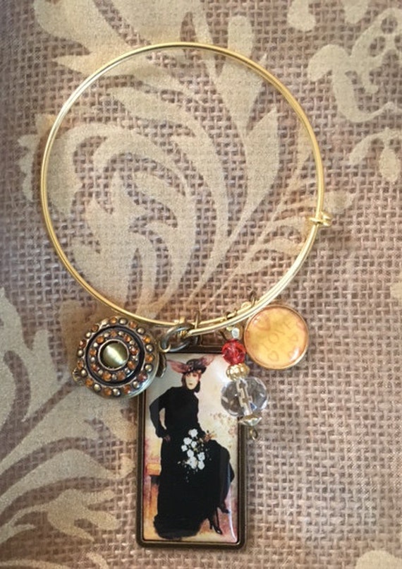 Schöne Lady Erweiterbar Armreif Mit Perlen, Charms Und Medaillon 676 von SandyNationJewelry