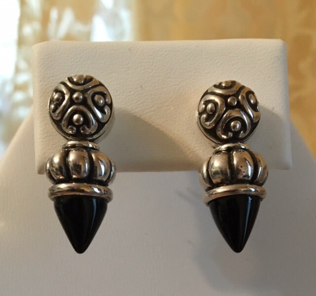 Schwarzer Onyx Sterling Silber Ohrringe 406 von SandyNationJewelry