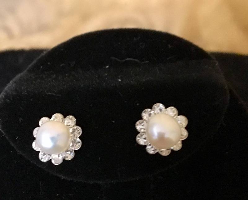 Sterling Silber Zuchtperle Und Strass Ohrringe 545 von SandyNationJewelry