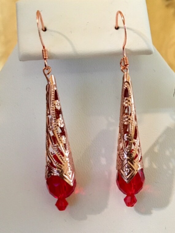 Verkupferte Messingkegel Und Stein Ohrringe 272 von SandyNationJewelry