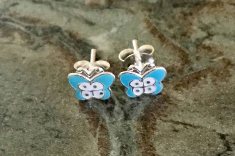 sterling Silber Blau-Grün Und Weiß Schmetterling Ohrringe 1015 von SandyNationJewelry