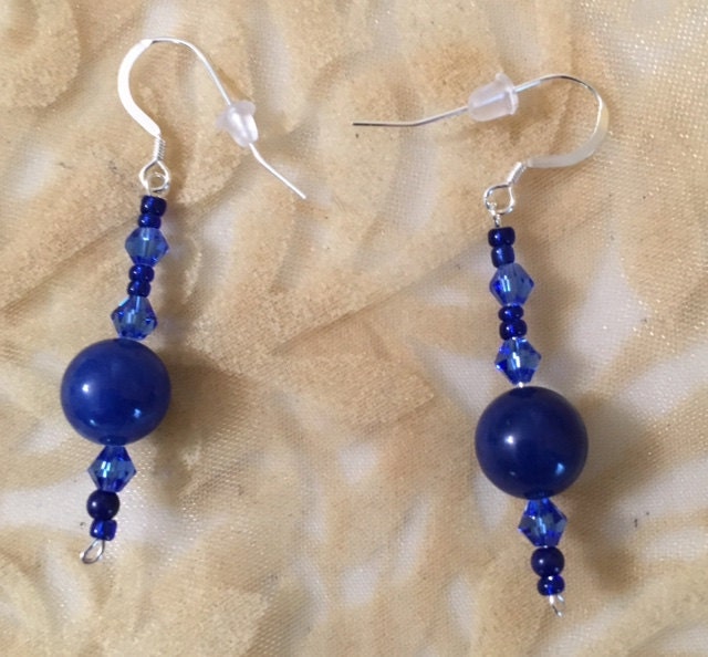sterling Silber Blaue Glasperlen-Ohrringe 502 von SandyNationJewelry