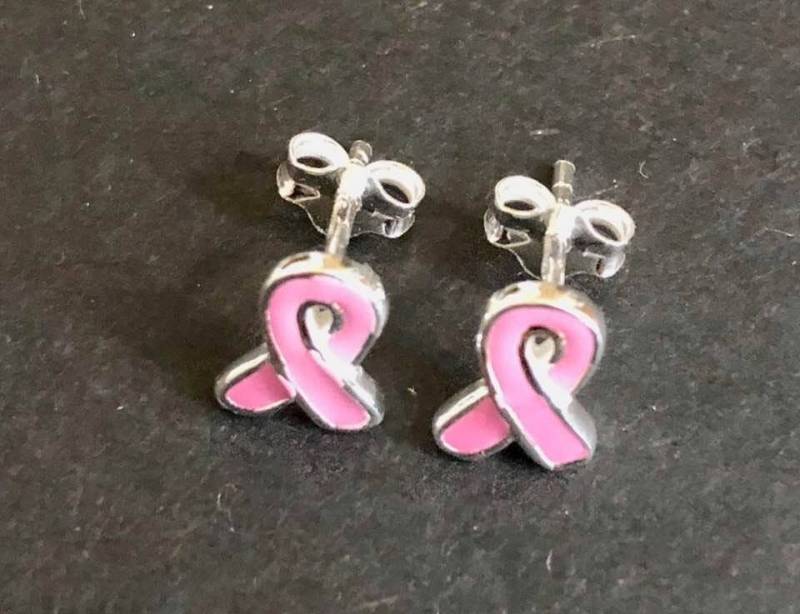 sterling Silber Emaillierte Pink Ribbon Ohrringe 1007 von SandyNationJewelry