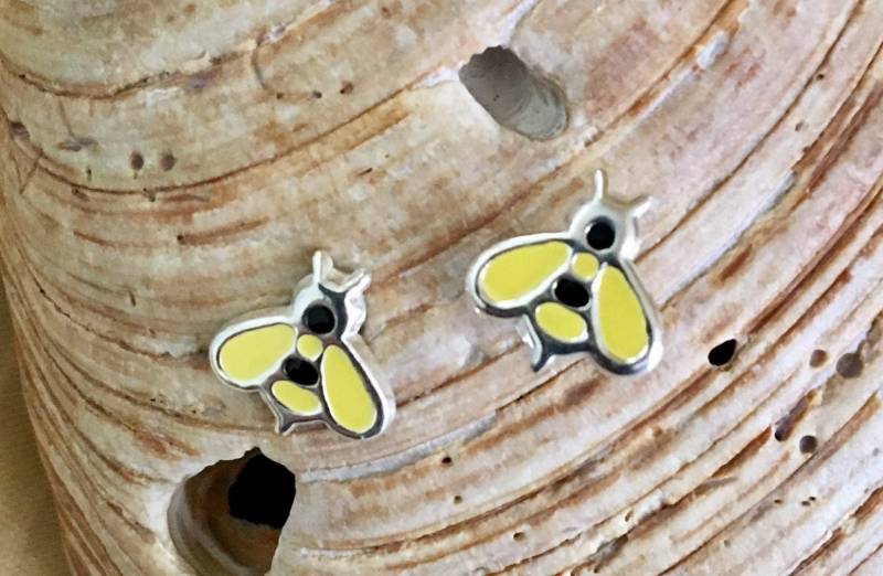 sterling Silber Gelb Und Schwarz Bienen Ohrringe 1010 von SandyNationJewelry